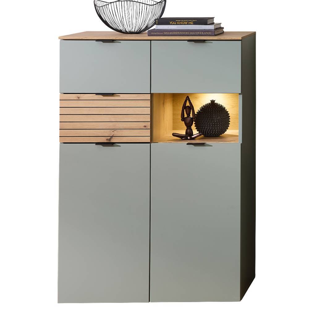 Highboard in Graugrün und Wildeiche Natur - Halimi