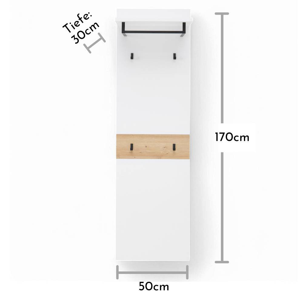 50cm breites Garderobenpaneel in Weiß und Eiche - Anesto