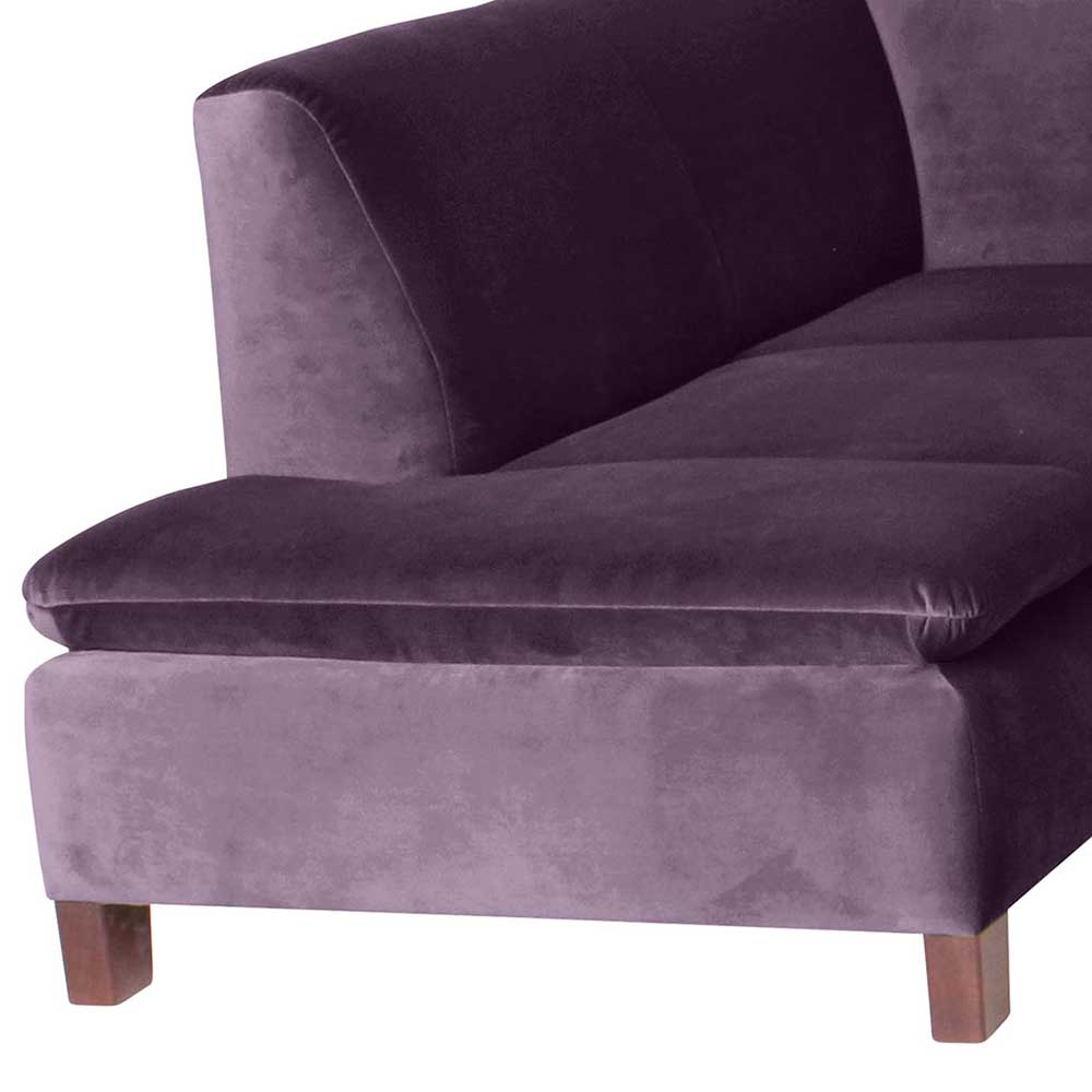 Ecksofa in Dunkellila mit Nussbaum Braun - Babahira