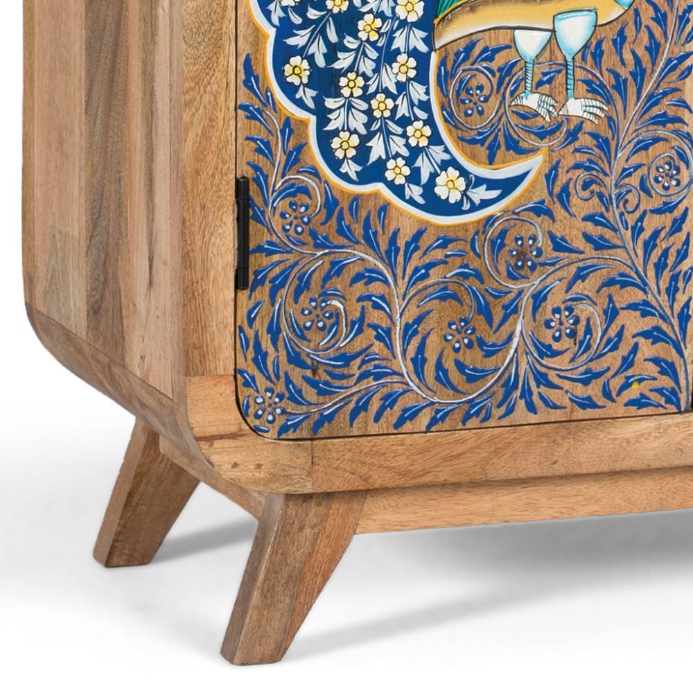 Boho Kommode mit Pfauen Motiv bemalt - Foglia