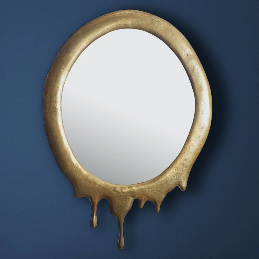 Design-Hängespiegel mit Alurahmen in Gold - Leoda