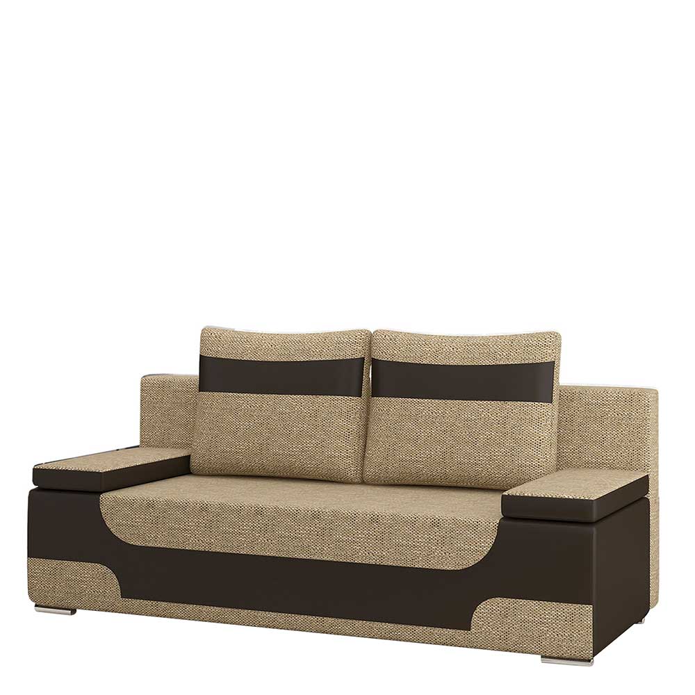 Material-Mix-Schlafsofa in Beige und Braun - Swan