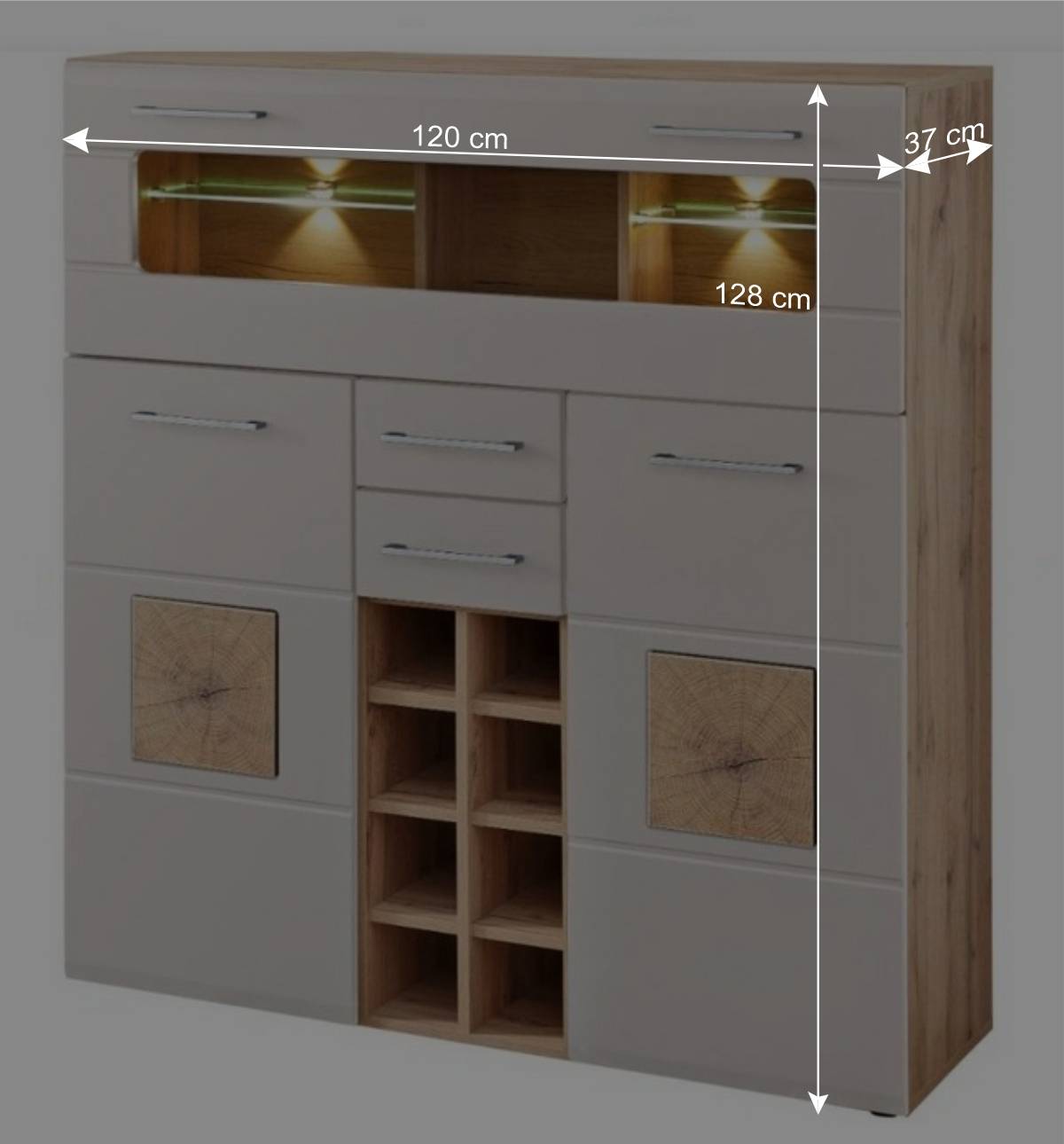 Barschrank in Altholz Optik und Mattgrau - Gemta
