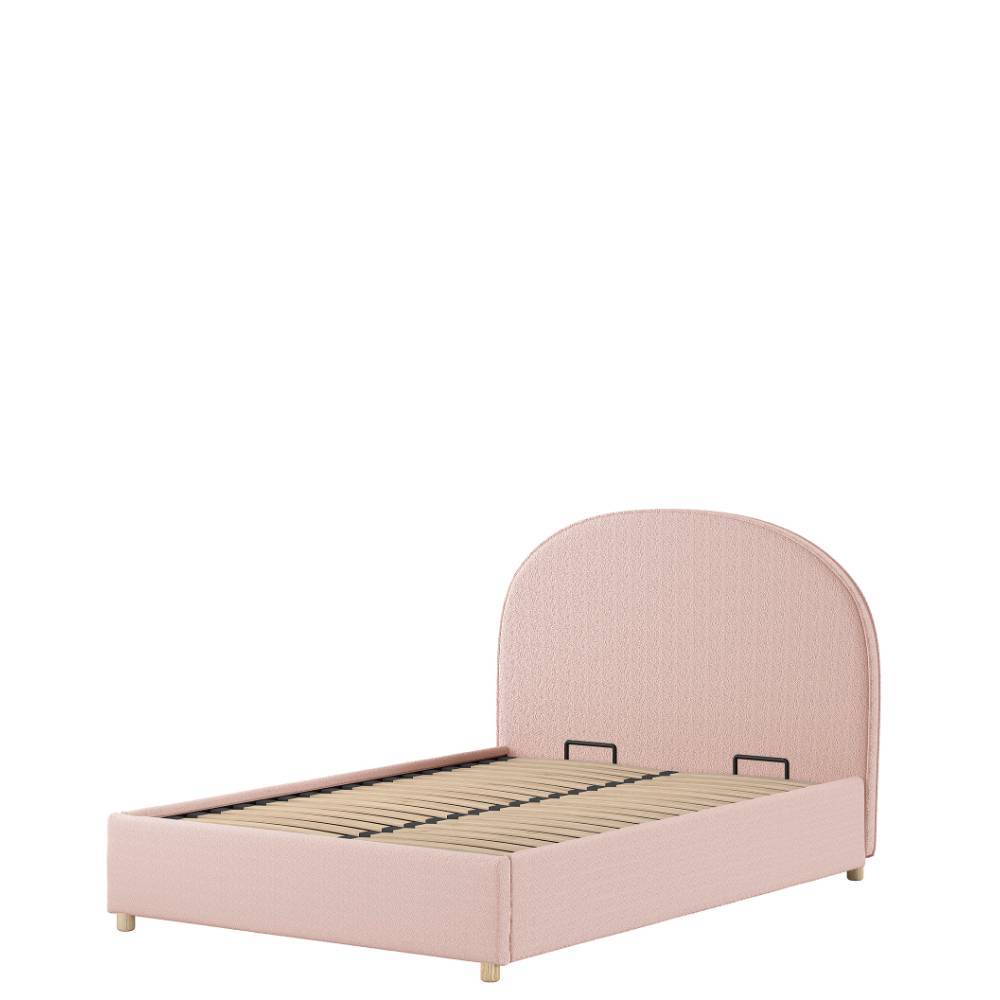 Rosa Boucle-Stoffbett 140x200 für das Schlafzimmer mit abgerundetem Kopfteil – Skylab