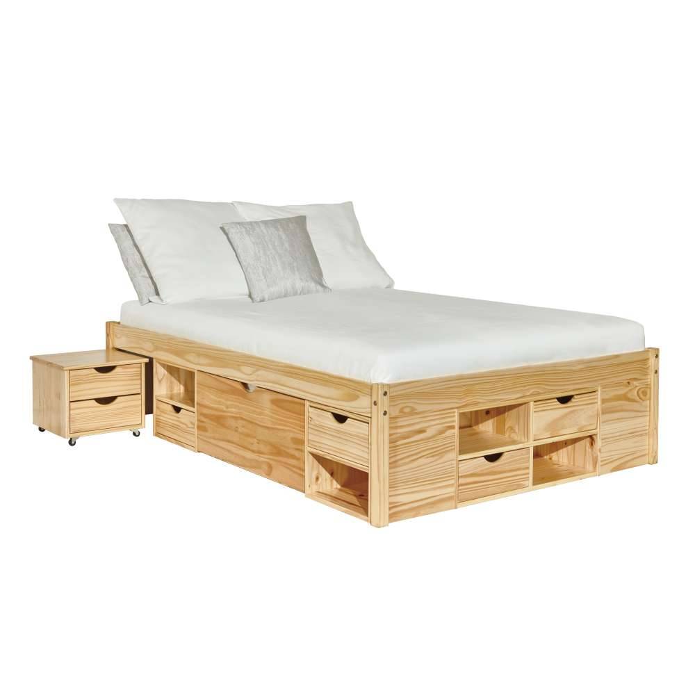 Schubladenbett Oladrios aus Kiefer massiv (dreiteilig)