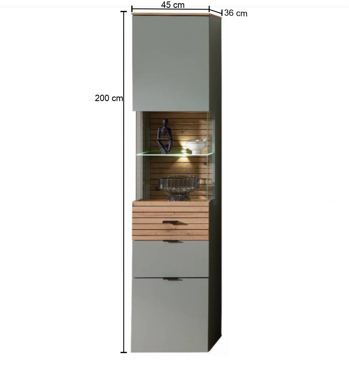 Vitrine in Graugrün und Wildeiche - Halimi