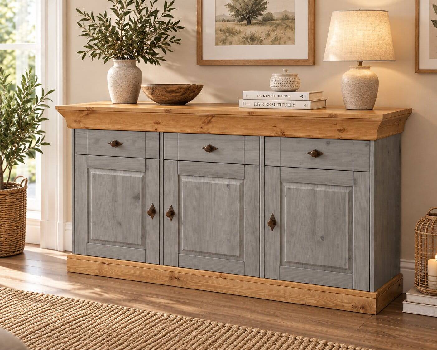 Landhaus Sideboard Cempino in Grau