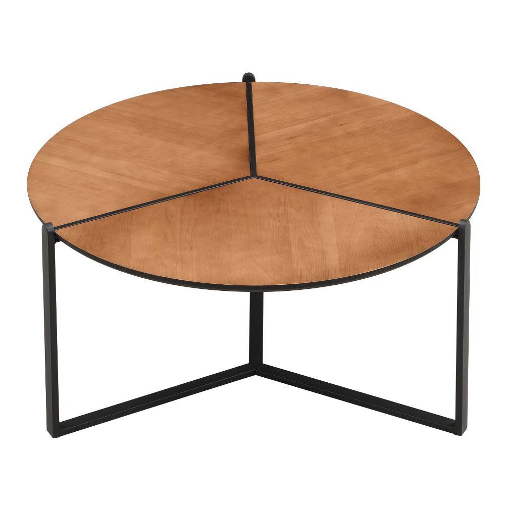 Eleganter runder Couchtisch in Naturholzoptik mit stabilem schwarzem Metallgestell als Beistelltisch – Neluna