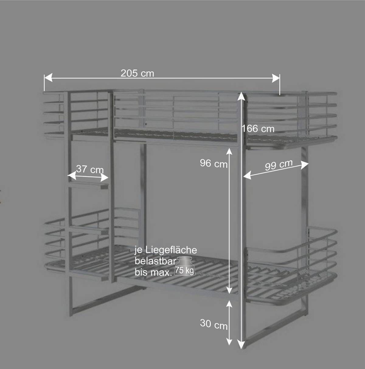 Weißes Metall Etagenbett 99x166x205 - Tamyno