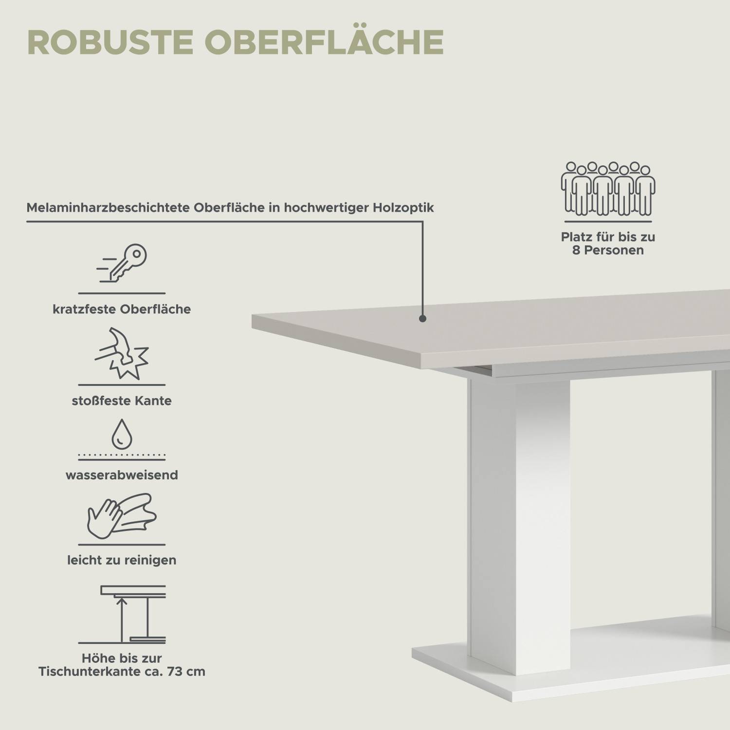 Melaminharzbeschichteter Esstisch mit robuster, kratzfester Oberfläche für bis zu 8 Personen – Luzyfa