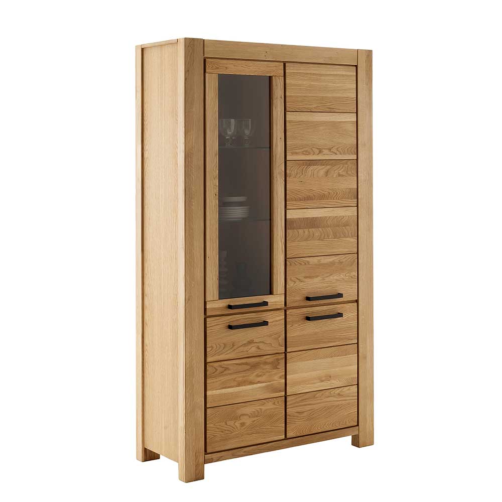Wildeiche Vitrinenschrank teilmassiv - Sophia