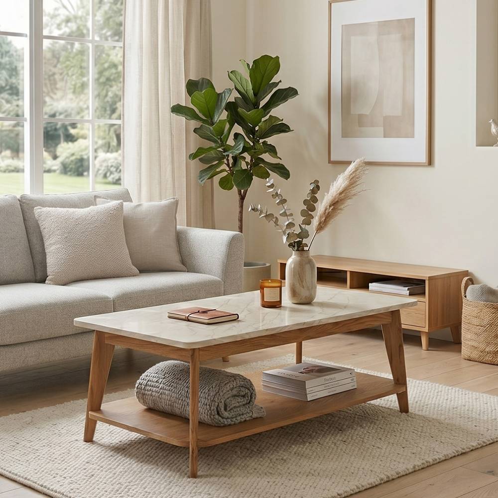 Scandi Chic Wohnzimmertisch in Marmor Optik - Titannia