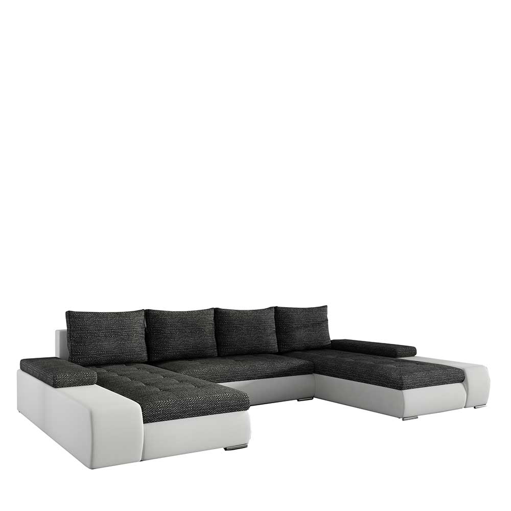 U-Sofa mit Bettfunktion in Dunkelgrau und Weiß - Mavorana