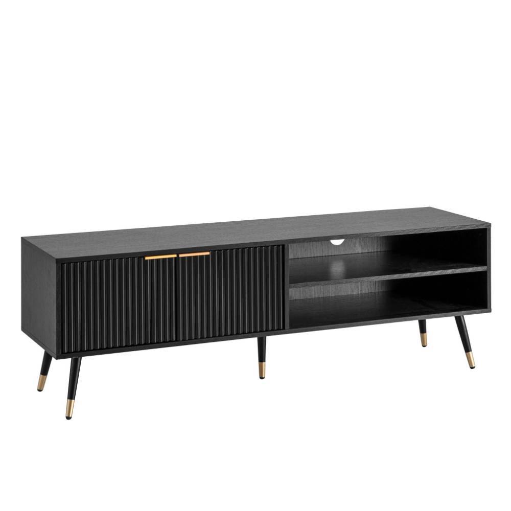 Elegantes TV-Lowboard in Schwarz mit Golddetails und Ablagefächern – Vacca