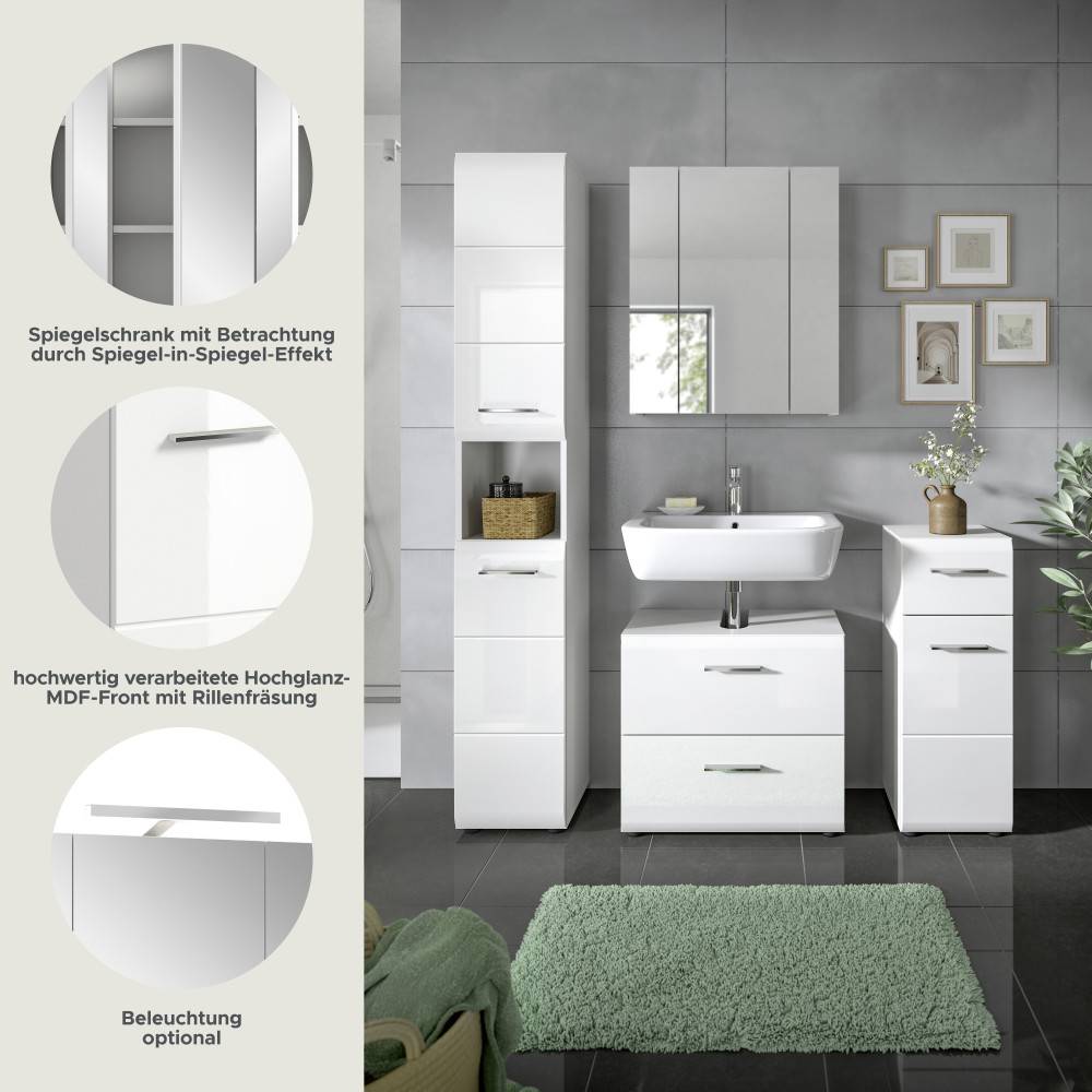 Hochglanz Badmöbel Set mit Spiegelschrank und hochwertiger MDF-Front – Clona