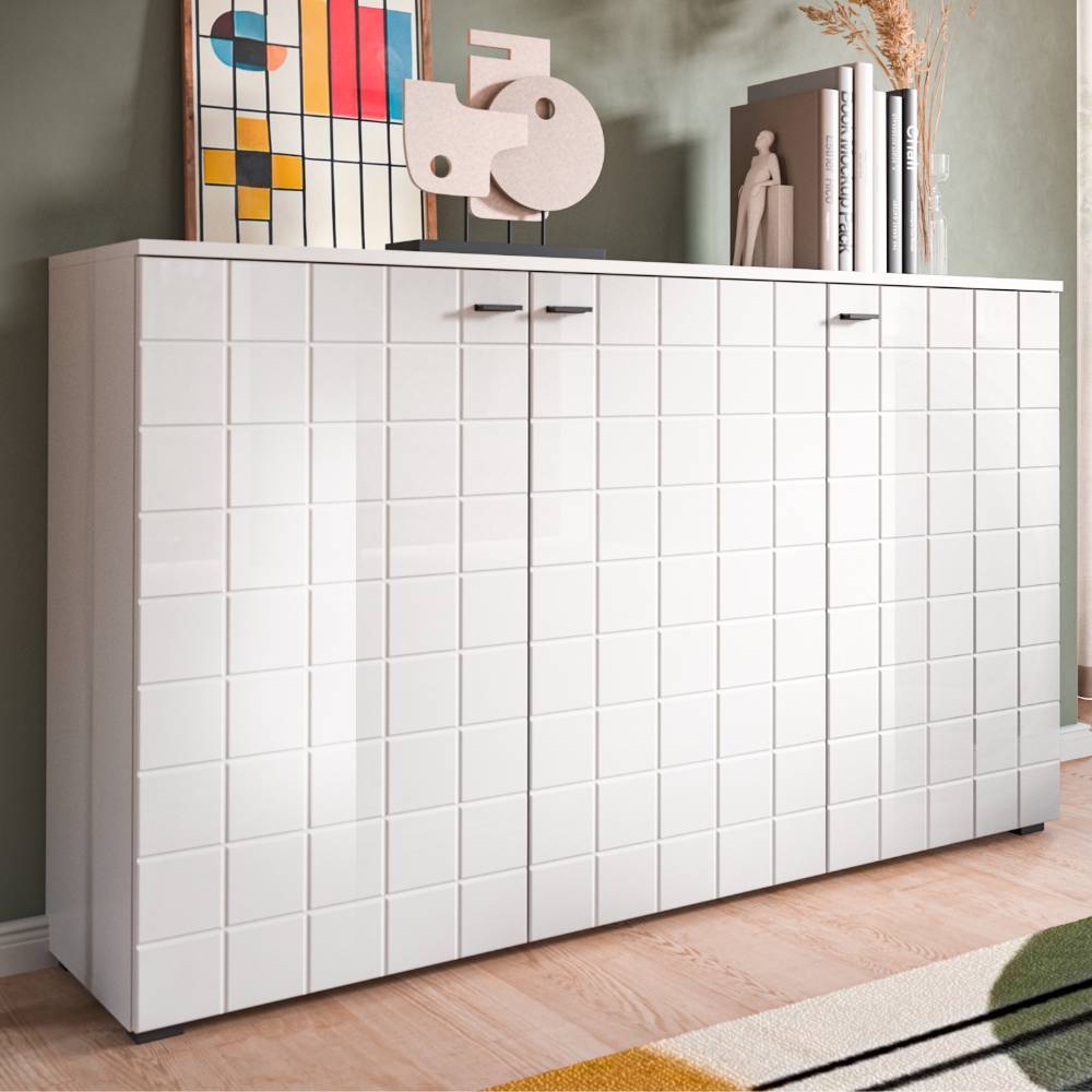 Türen-Kommode mit Fronten im Waffel Design - Lago
