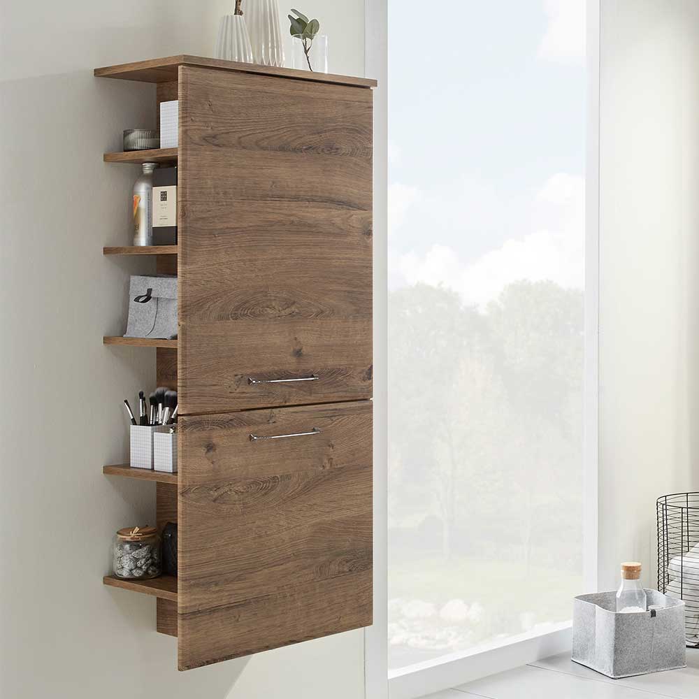 Badezimmer Midischrank in Holzoptik Eiche Dunkel - Miss X