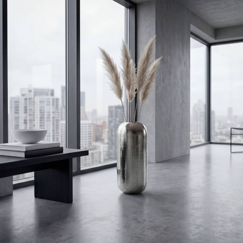 Bodenvase aus Aluminium in Silber - Gizmeal
