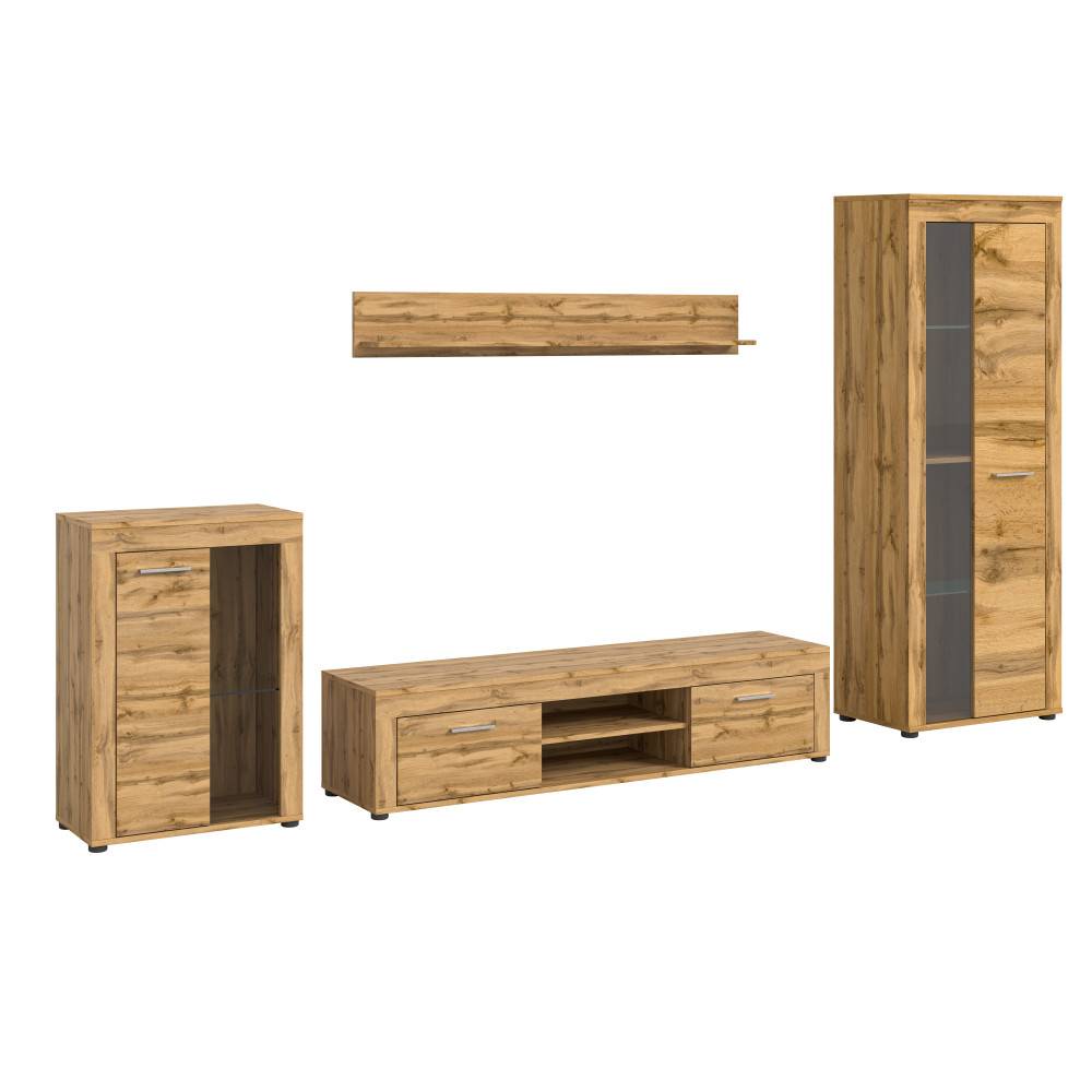 Möbel Set für das Wohnzimmer in Wotan Eiche mit TV-Board, Hochschrank und Vitrine – Ianovar