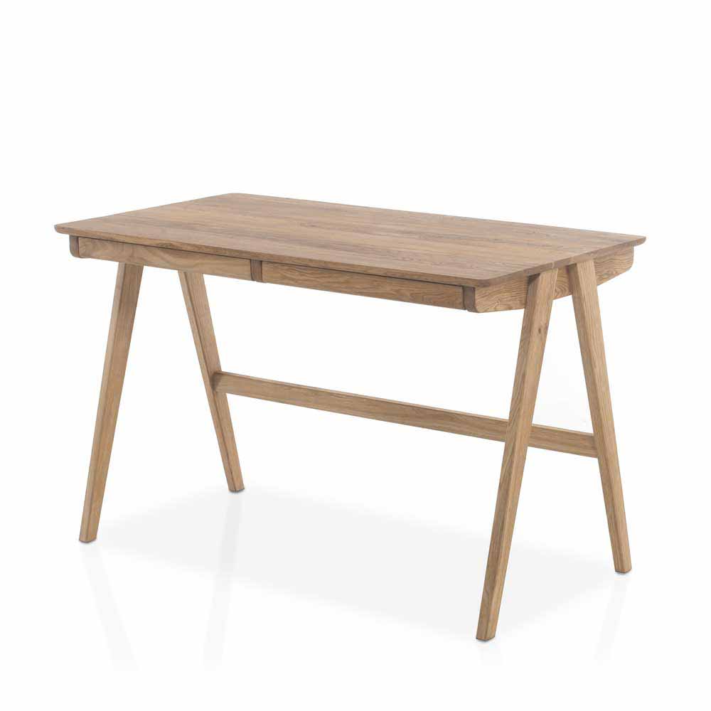 Massivholz Schreibtisch aus Asteiche geölt Alicudia mit 2 Schubladen