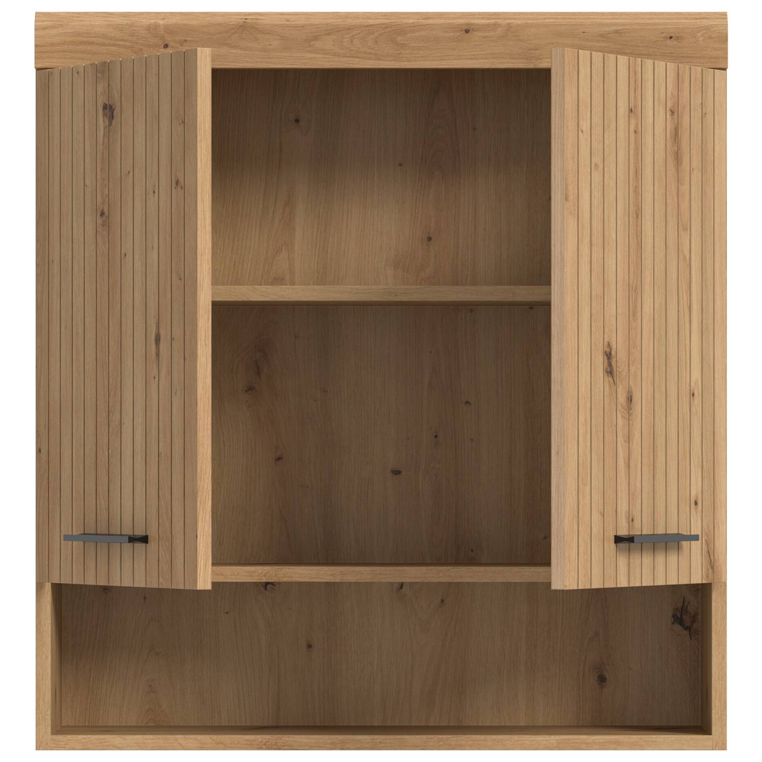 Offener Wandschrank in Holzoptik mit zwei Ablagefächern, ideal für Bad oder Küche – Lasewood