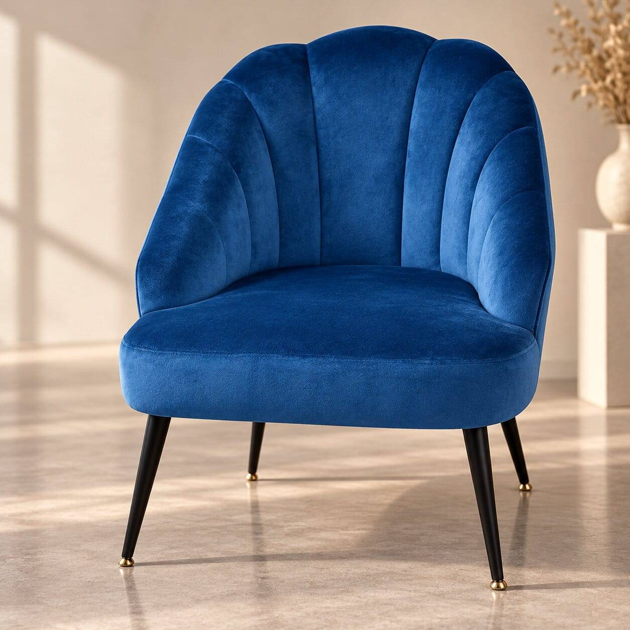 Retro Sessel in Blau Samt & Schwarz - Didesco