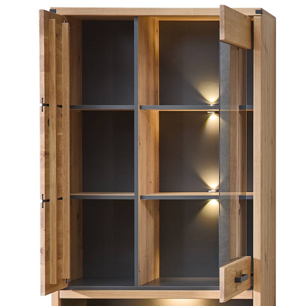 Vitrinenschrank in Wildeiche teilmassiv - Maineka
