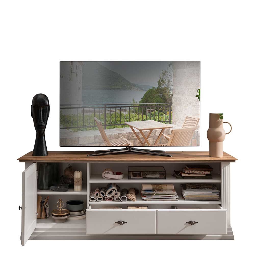 Landhaus Style TV Board in Weiß - Henry