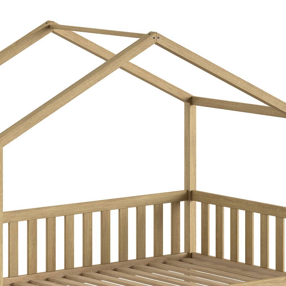 Eichen Massivholz Hausbett Dachrahmen mit sichtbarer Holzmaserung für Kinderzimmer – Barbarino
