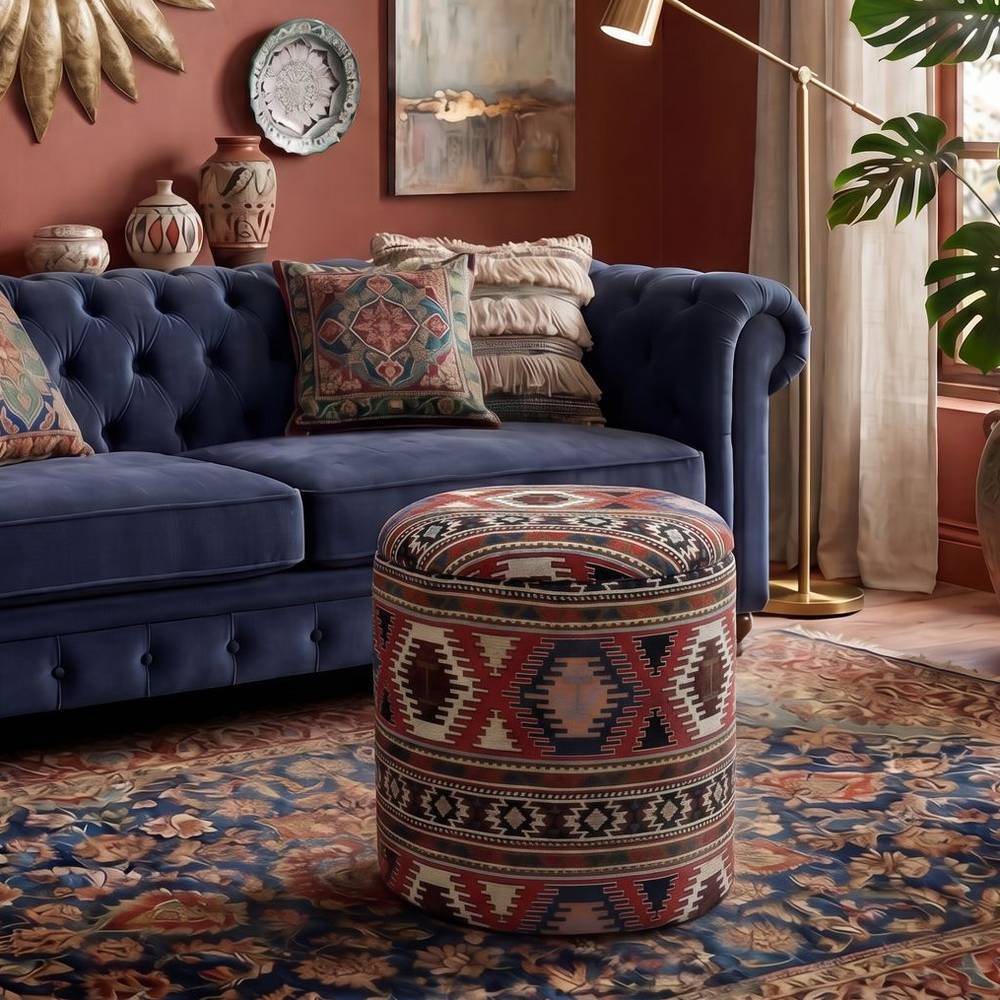Ethno Style Hocker mit Navajo Kelim Muster - Cody