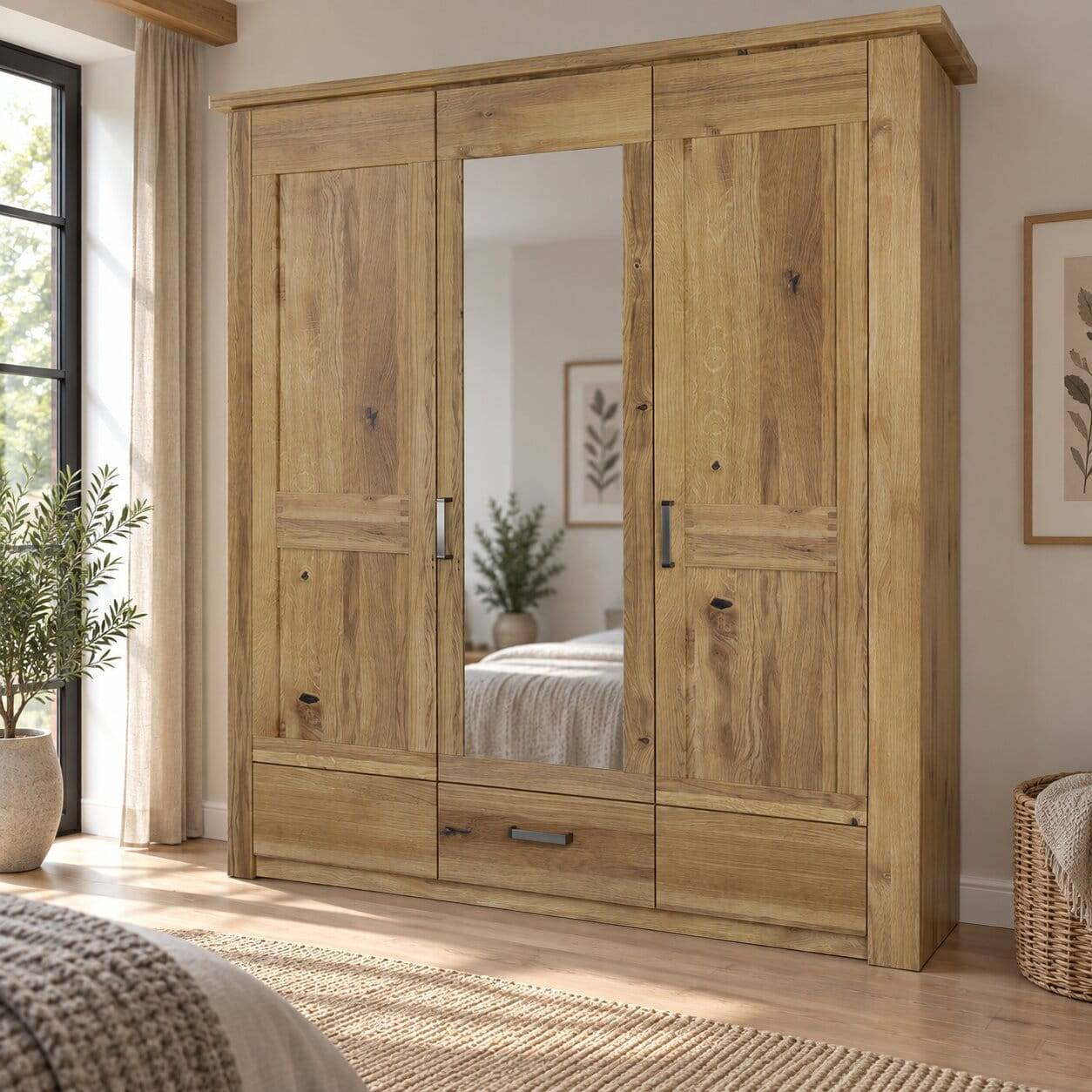 Teilmassiver Kleiderschrank aus Asteiche - Riostar