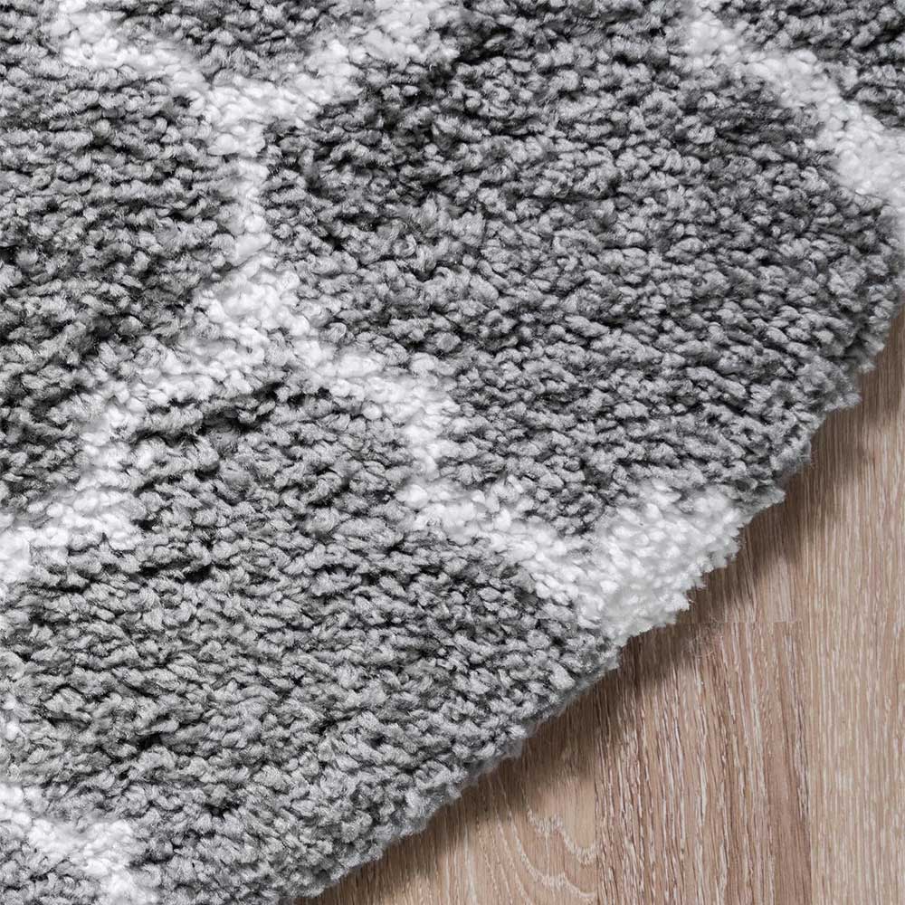 Cremeweiß Conzalez - Teppich Kachelmuster mit Grau und hohem in Flor Runder -