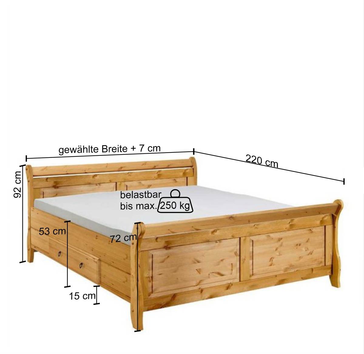 Holzbett Corabia mit Nachtkommoden (dreiteilig)