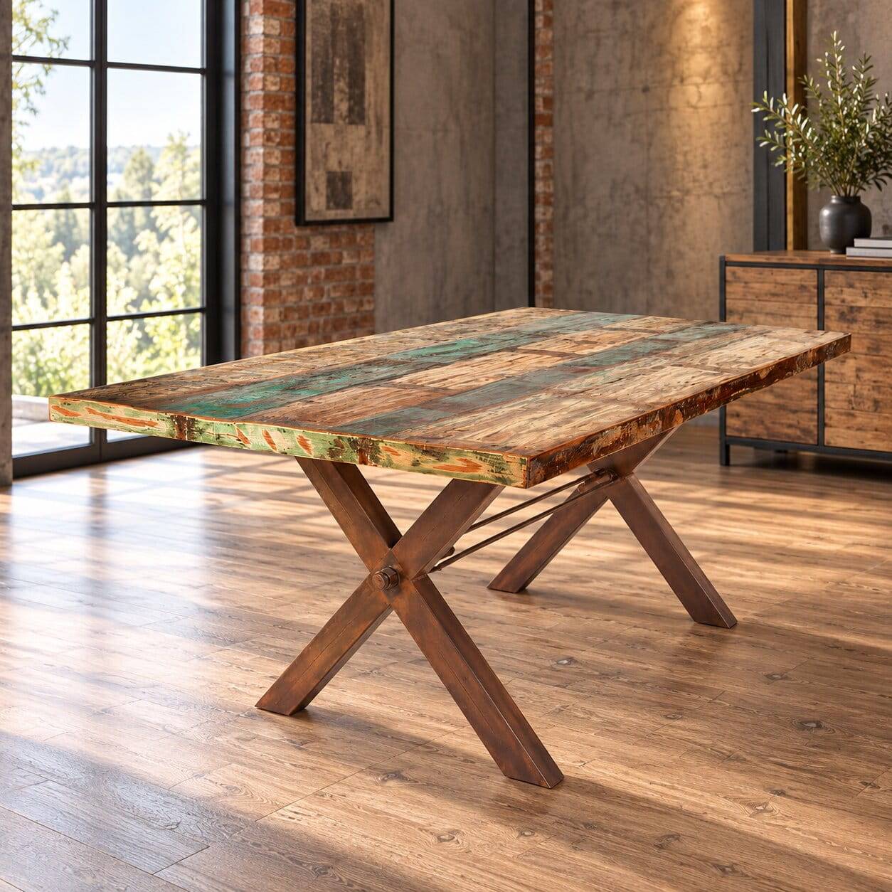 5 Größen Shabby Esstisch aus buntem Altholz - Velanzia