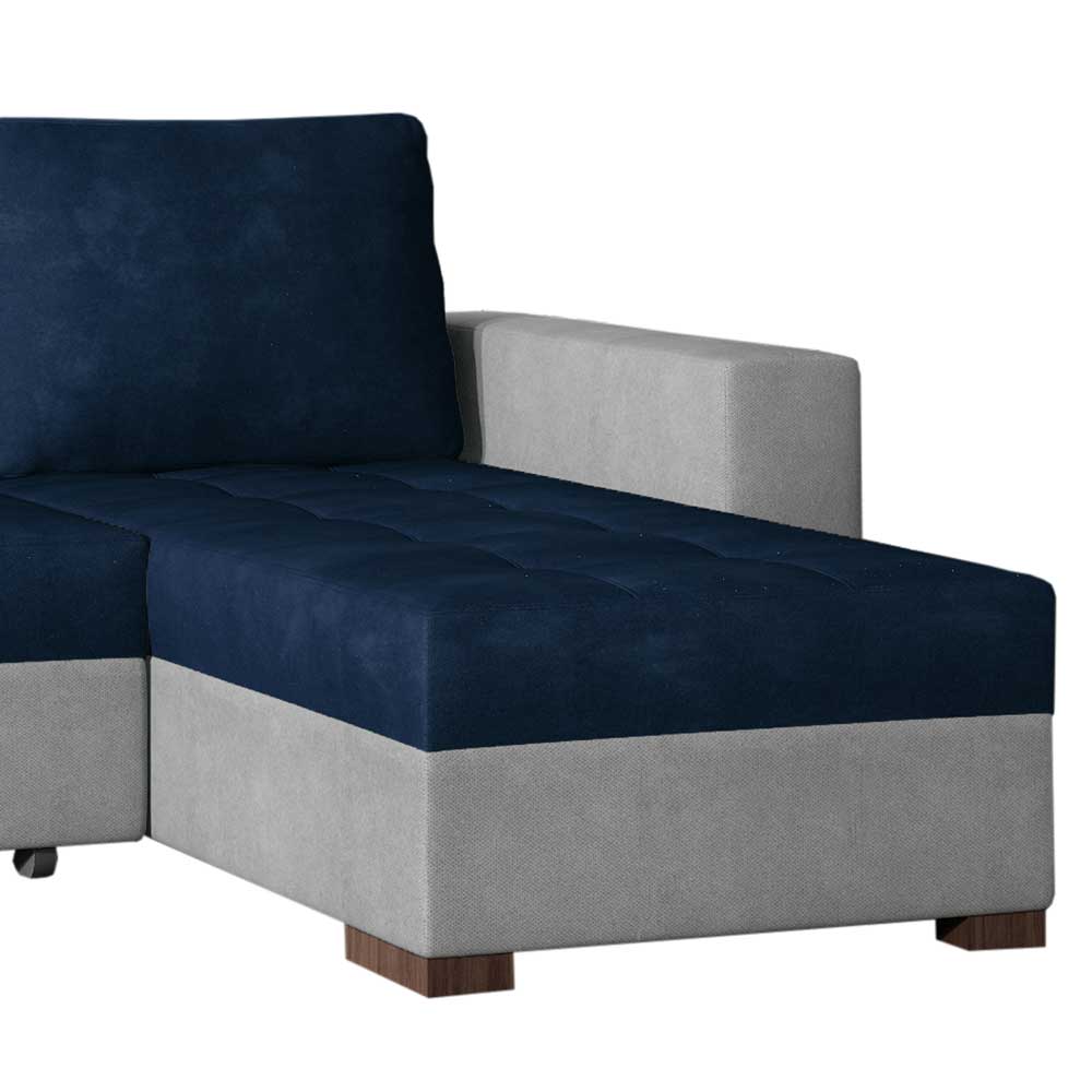 L-Design Bettcouch in Dunkelblau und Hellgrau - Genns