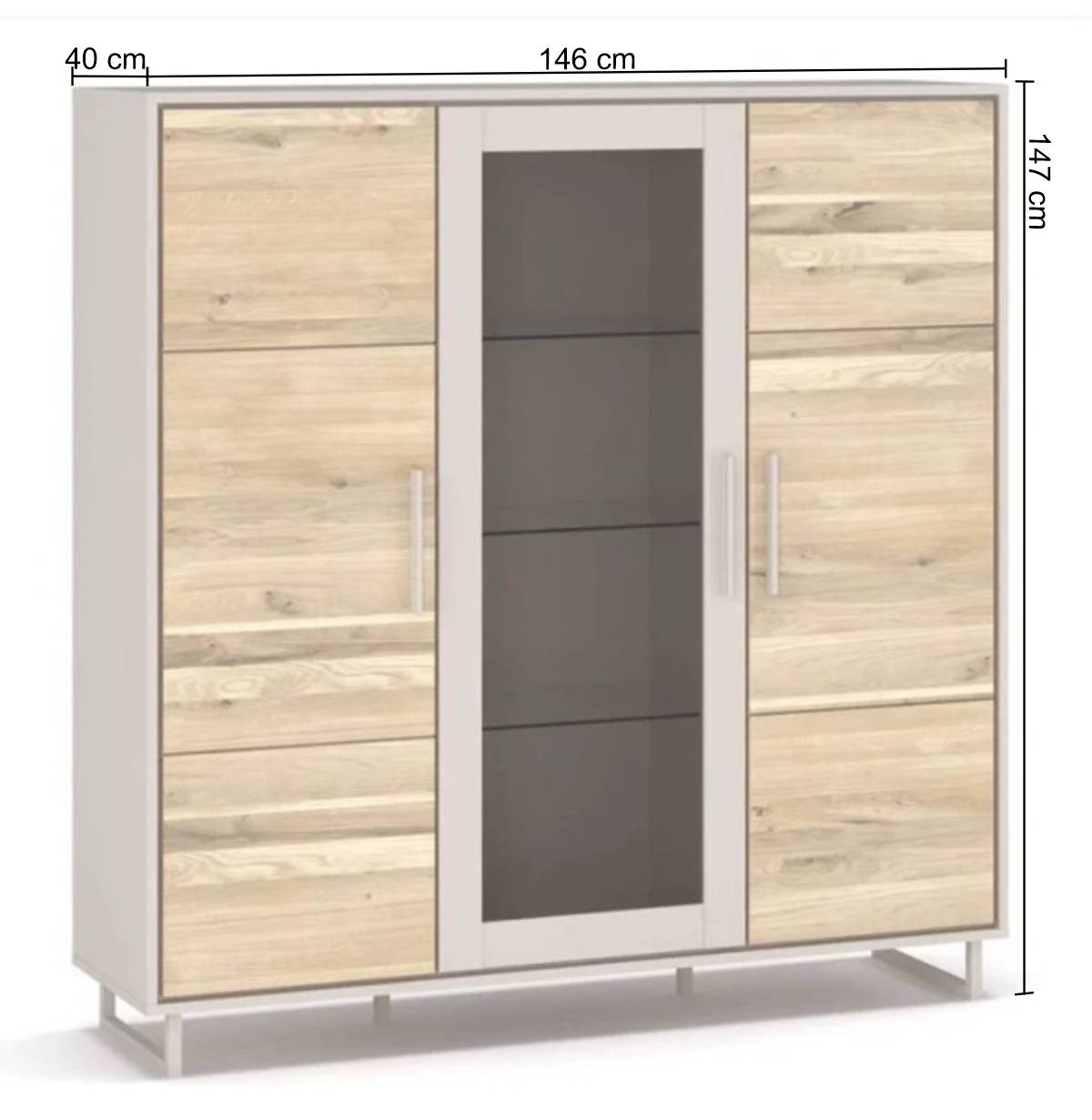 3-türige Highboard Vitrine in Kreideweiß - Loca
