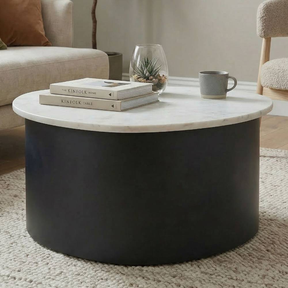 Design-Marmor-Sofatisch in Weiß-Grau - Lameiro