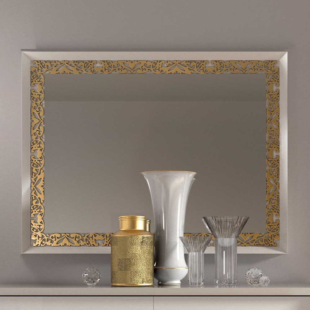 Edler Wandspiegel in mattem Weiß & Gold - Valganios