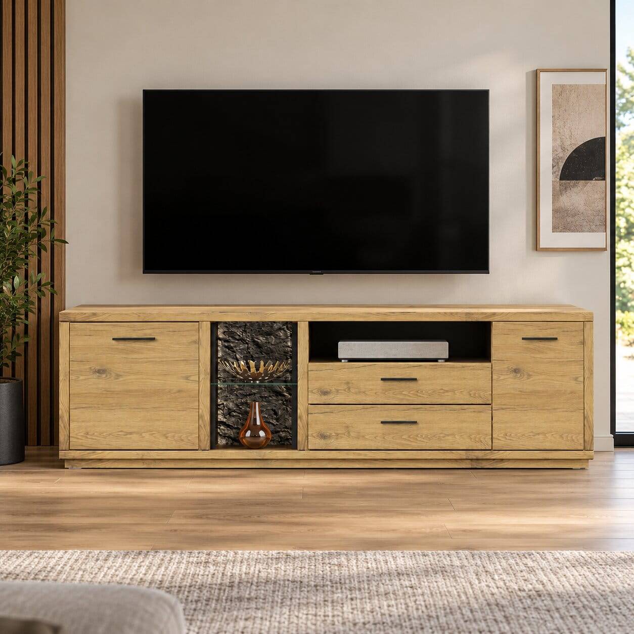 TV-Unterschrank aus Wildeiche Massivholz - Friburgo