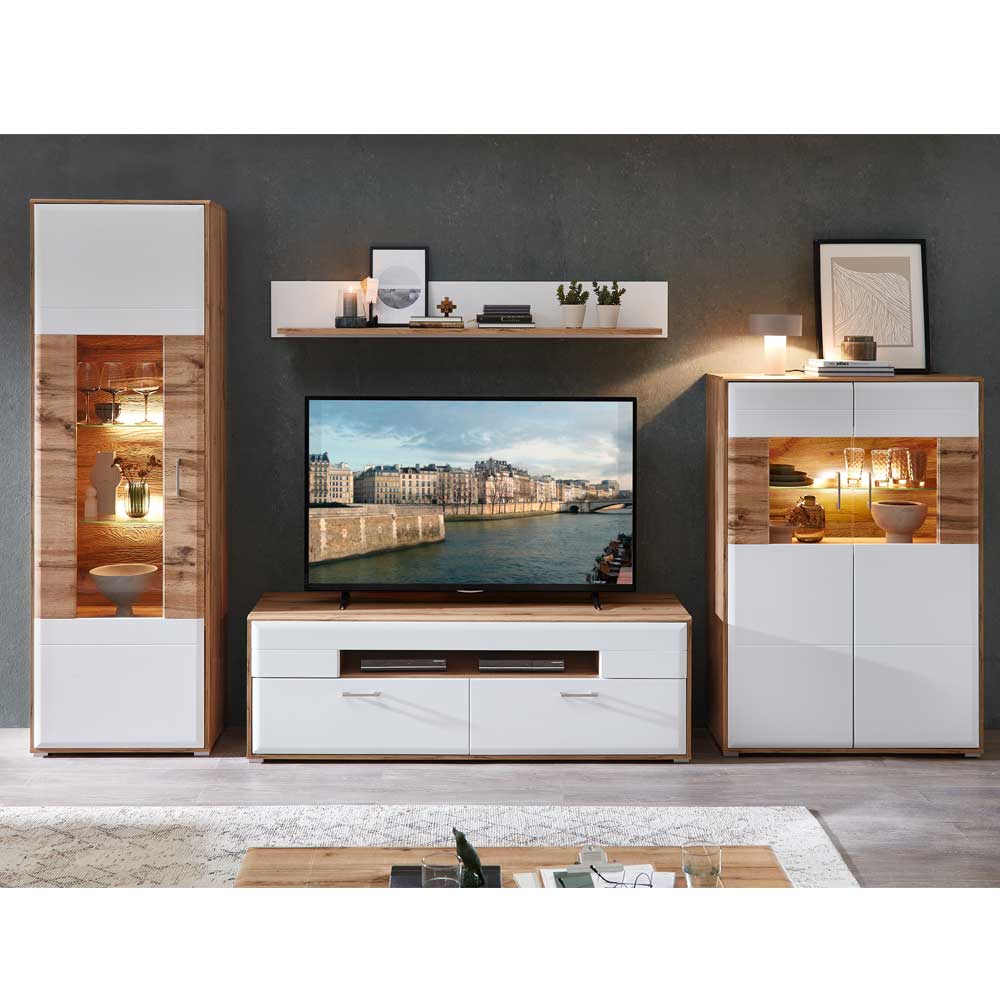 TV Wohnwand zweifarbig modern - Lattuga (vierteilig)