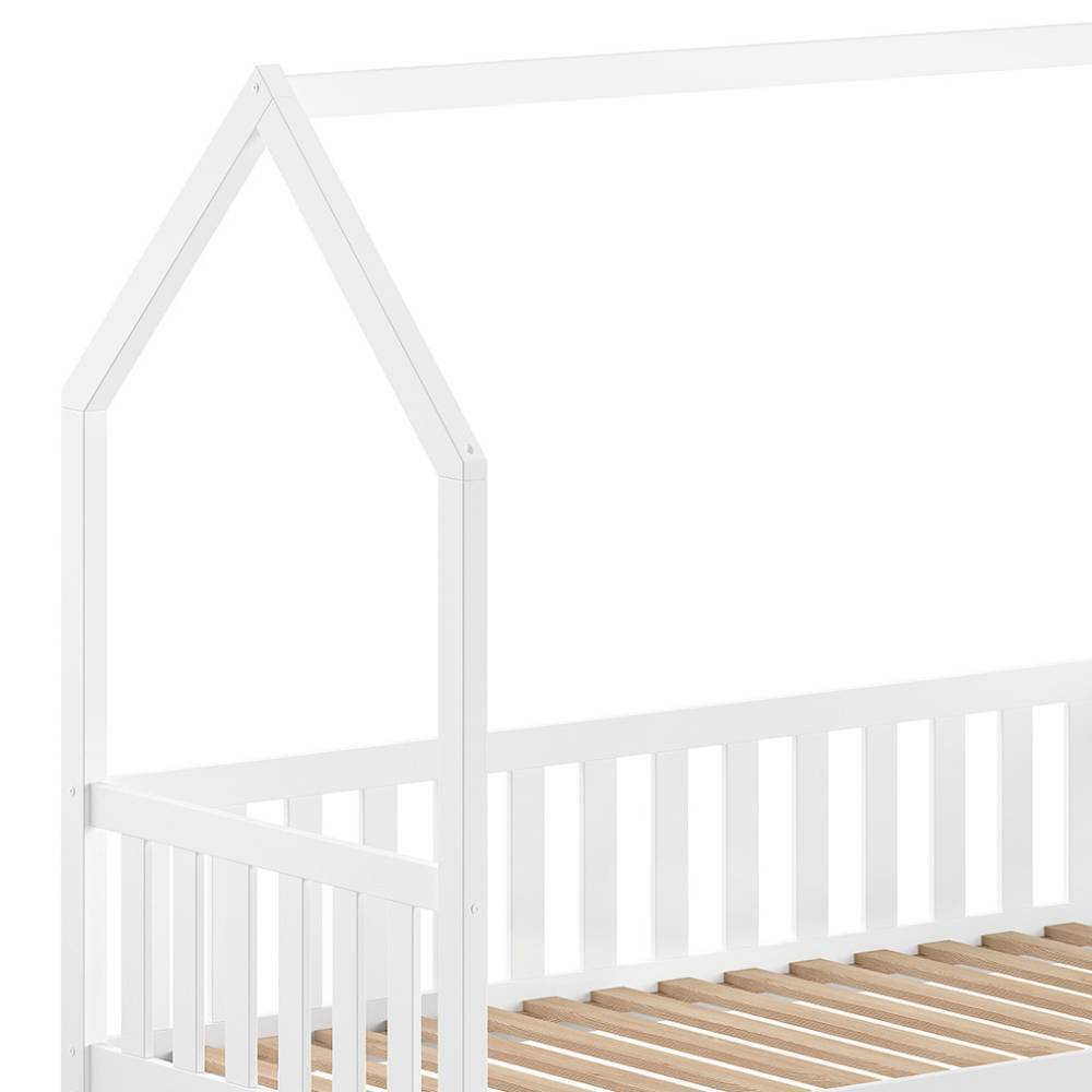 Weißes Kinderbett im Hausdesign aus Holz mit Lattenrost für das Kinderzimmer – Efatega