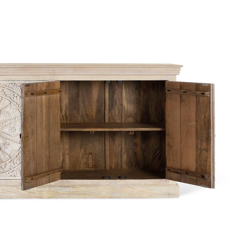 4-türiges Sideboard in Mangoholz Sandfarben - Ostinia