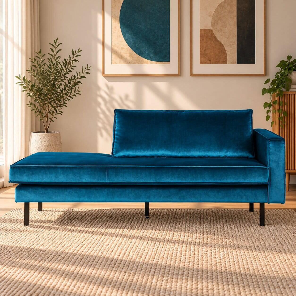 Tolles Retro Sofa Cumagon mit Samt in Blau