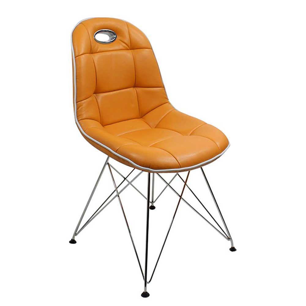 Stylische Design Essgruppe in Orange Wancora mit Kunstleder Stühlen (fünfteilig)