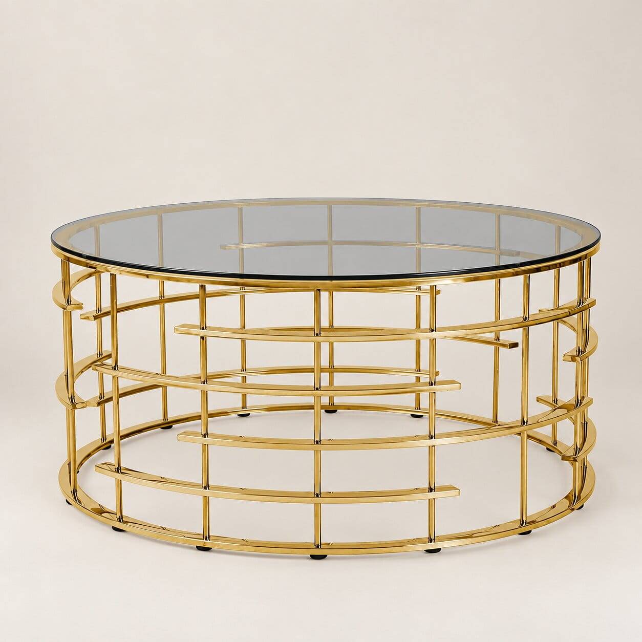 Runder Rauchglas Couchtisch mit Ringgestell - Woston