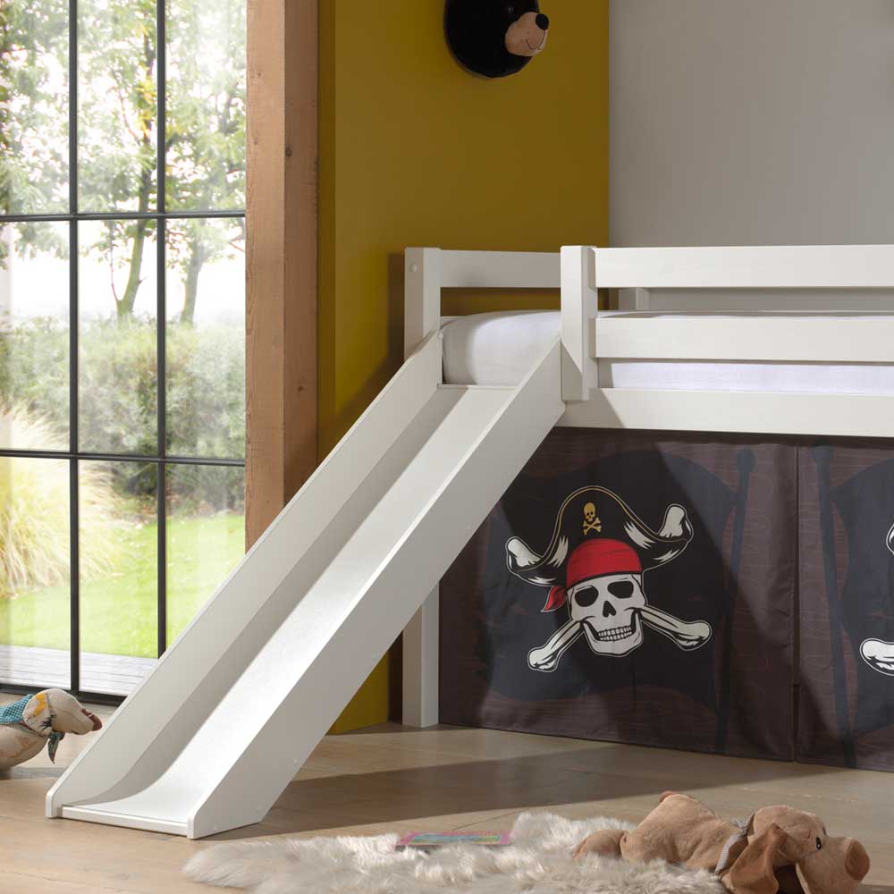 Seeräuber Kinderbett als Hochbett mit Vorhang - Enevo