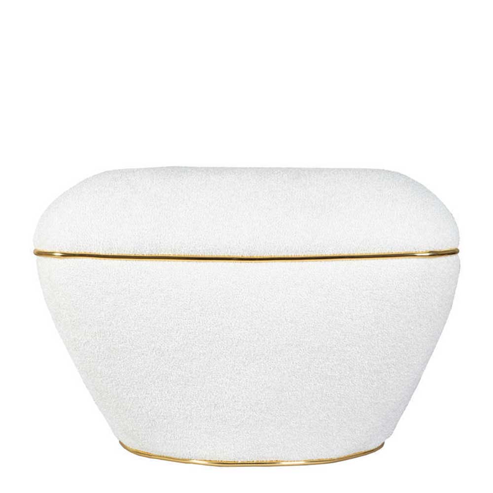 Hocker in Weiß Webplüsch mit Gold - Tandrea