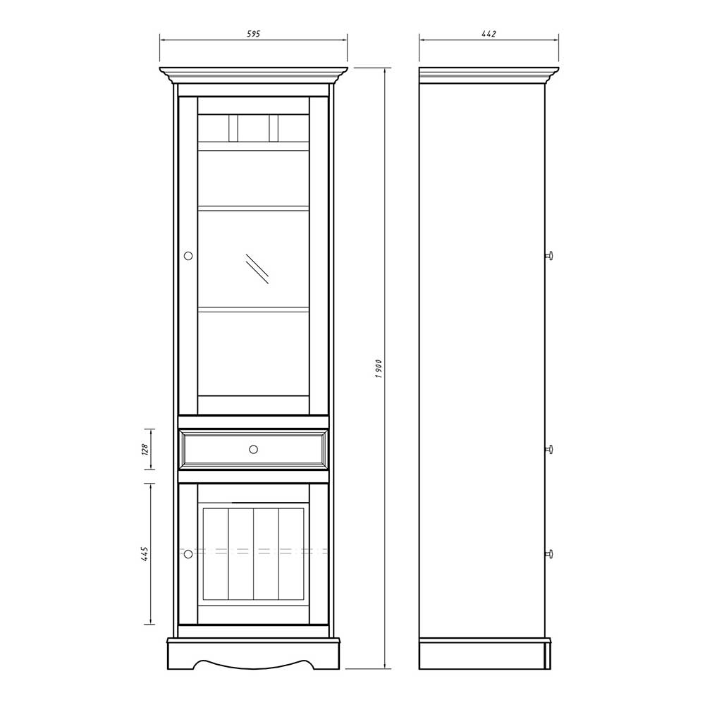 Landhaus Vitrine in Grau und Eiche - Witenga