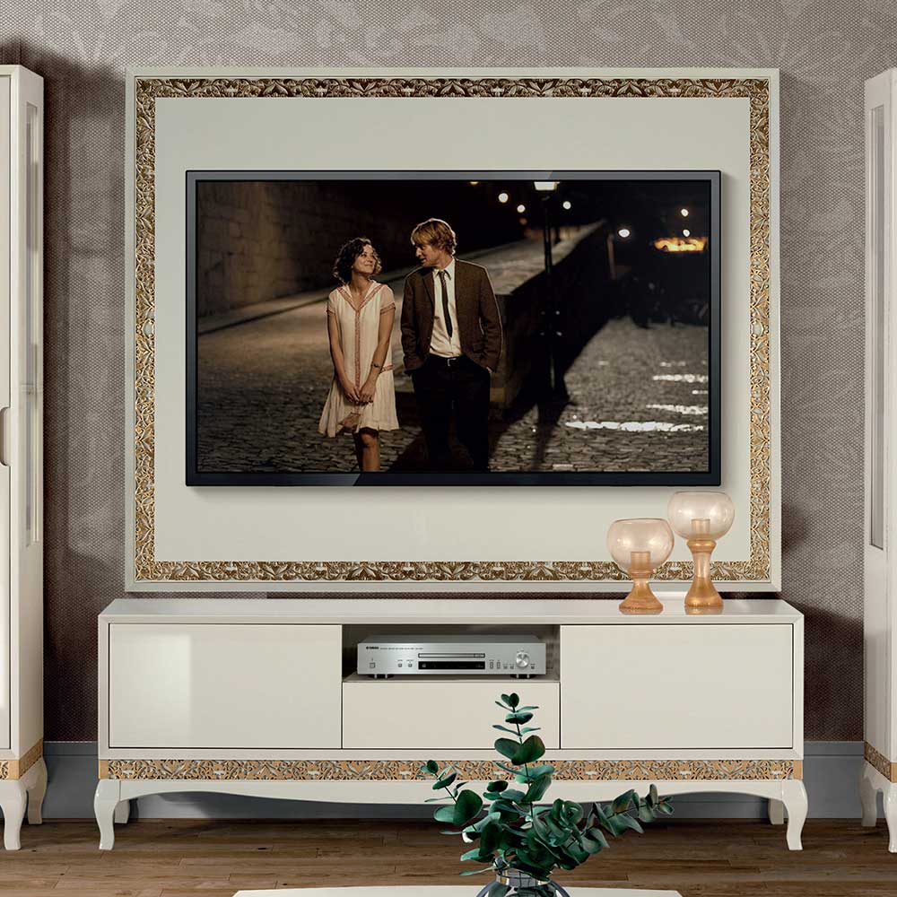 Design TV Wand in Weiß & Gold - Valganios (vierteilig)