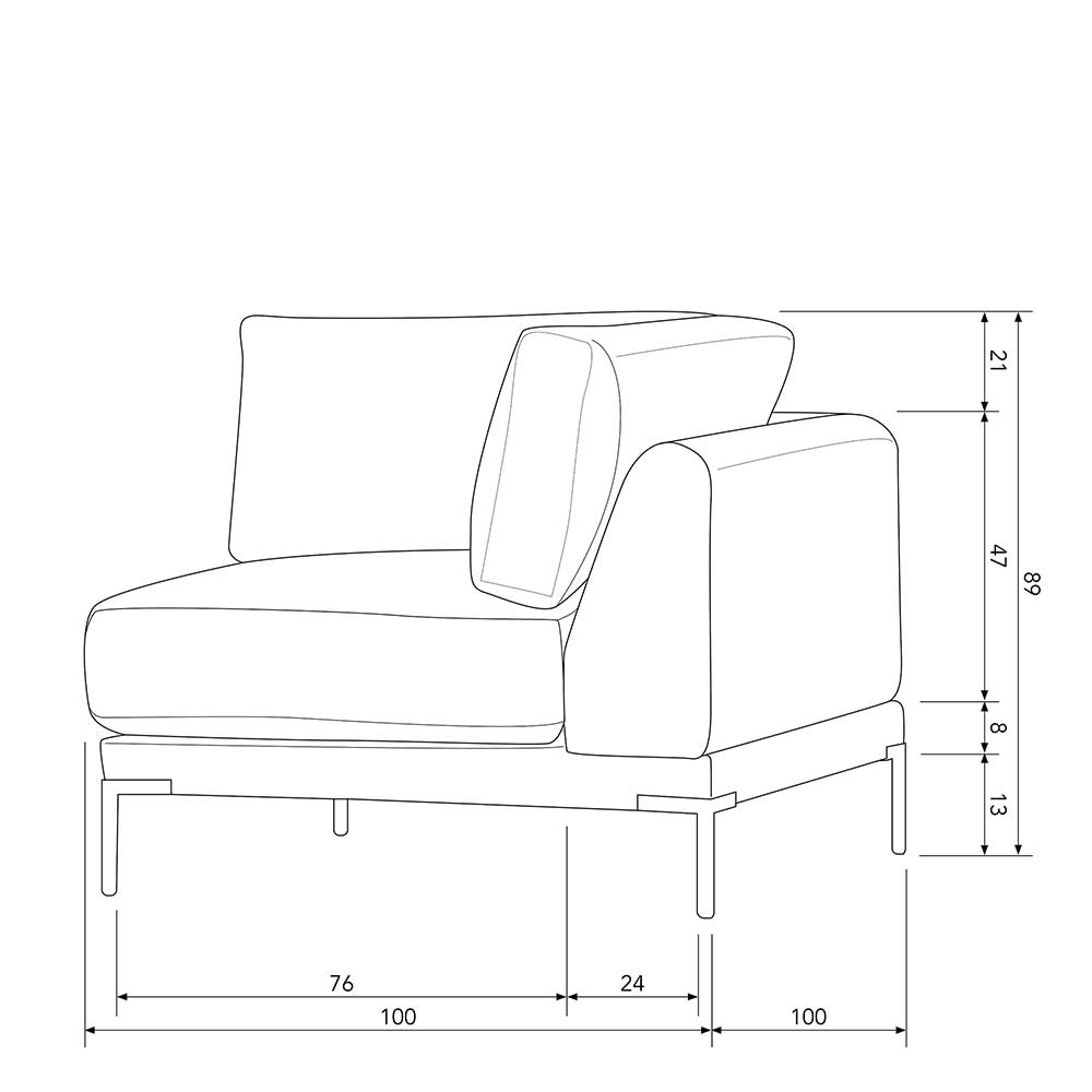 Modulares Sofa Eckelement in Hellgrau - Horedion